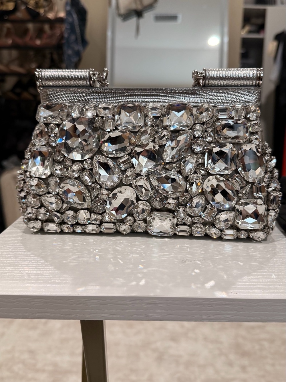 Dolce & Gabbana Silver Crystal-Embellished Top Handle Clutch - Picture 8 of 12